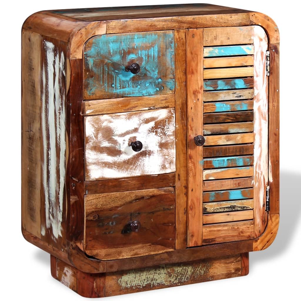 vidaXL Antique-Style Side Cabinet with 1 Door and 3 Drawers – Solid Reclaimed Wood Handmade Sideboard - Multicolor