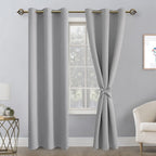 Hiasan Blackout Curtains For Bedroom, 42 X 84 Inches Long - Thermal Insulated & Light Blocking Window Curtains For Living Room, 2 Drape Panels Sewn With Tiebacks, Silver Grey