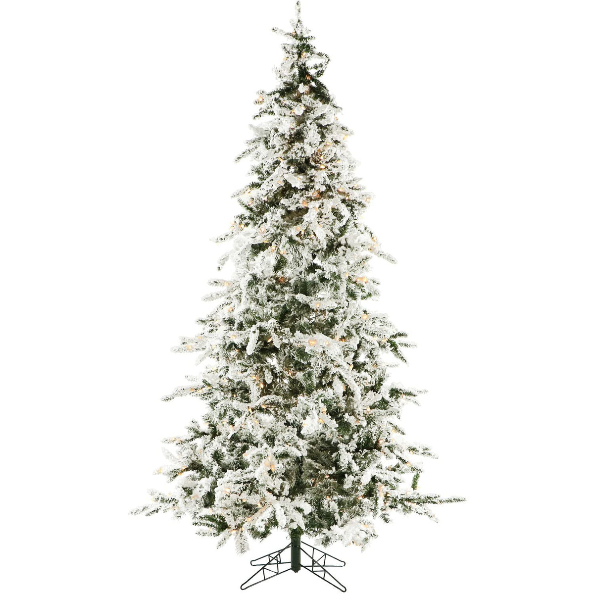 Christmas Time 7.5-Ft. White Pine Artificial Christmas Tree With Clear Led String Lights And Realistic Pvc, Festive Snowy Christmas Decoration For Home And Office, Flame Retardant