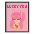 HAUS AND HUES Pink Wall Art - Lucky You Pink Anime and Japenese Cat Posters for Wall, Cat Wall Art Pink Posters for Room Aesthet