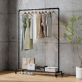 BUZUEY Industrial Pipe Clothing Rack with Wheels,Rolling Garment Rack with Bottom Shelf, Sturdy Metal Clothes Rack for Hanging C