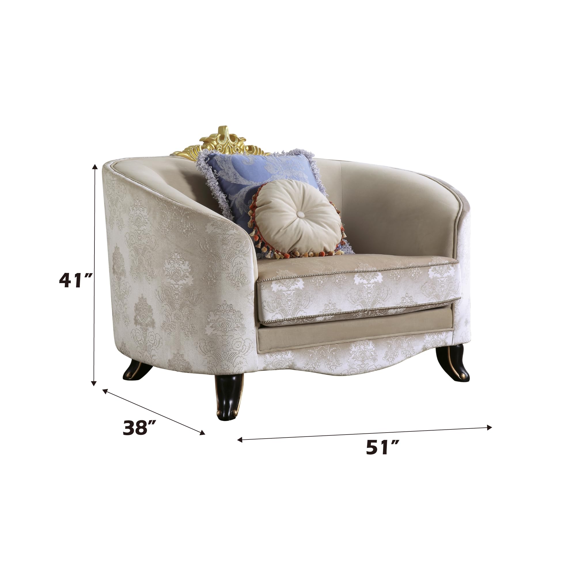 Acme Sheridan Chair with 2 Pillows in Cream Fabric