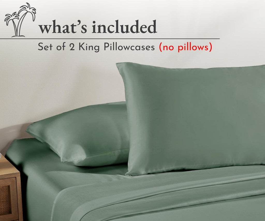 California Design Den 100% Cotton King Size Pillow Cases, King Size Pillowcases Set Of 2 Soft & Cooling Sateen Weave Cases, For King Size Pillows - Sage Green