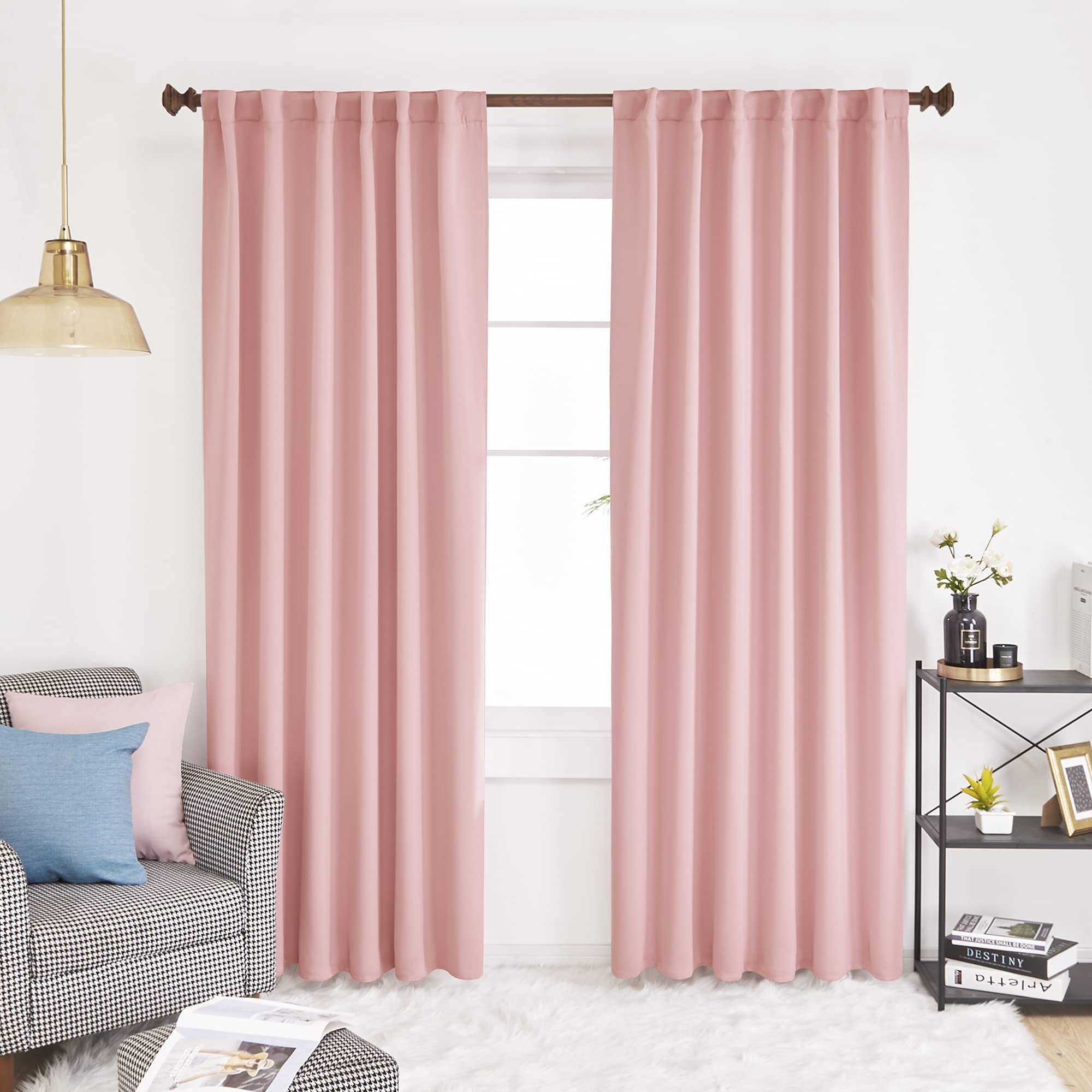 Deconovo Extra Long Blackout Curtains, Back Tab And Rod Pocket Thermal Insulated Room Darkening Curtains For Bedroom - 52X108 Inch, Coral Pink, 2 Panels