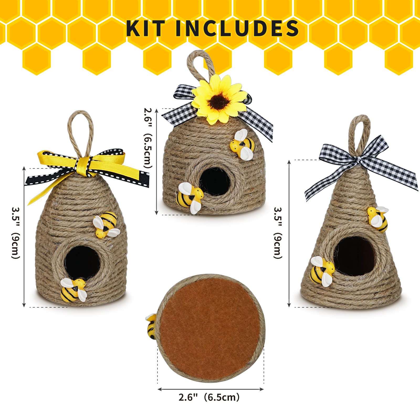 Bee Hive Decor,3 Pack Bumble Bee Rustic Decor Hive,Natural Bee House, Bumble Bee Theme Party Decor Spring Summer Rustic Farmhous