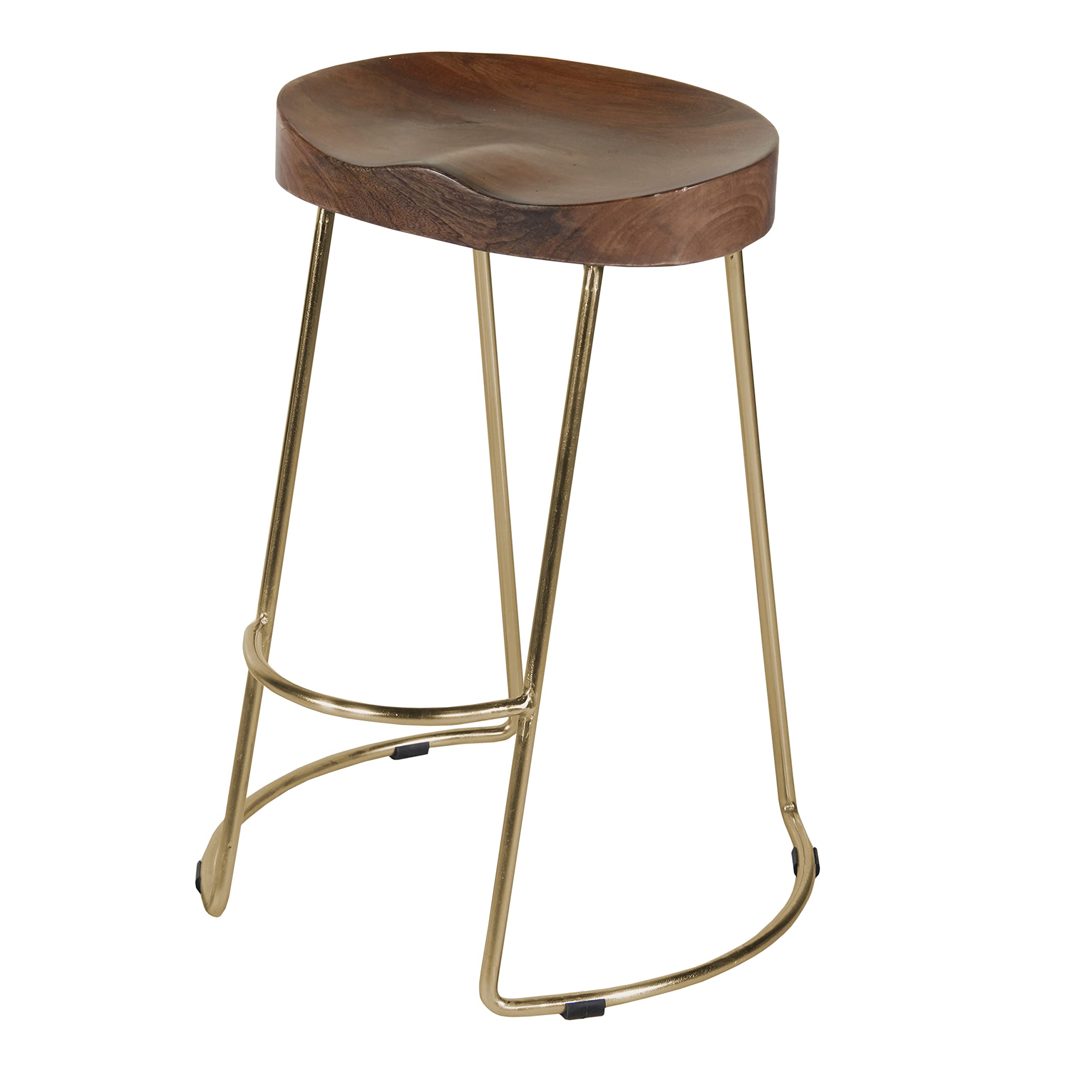 The Urban Port Ela 30-Inch Mango Wood Bar Stool, Saddle Seat, Iron, Set of 2