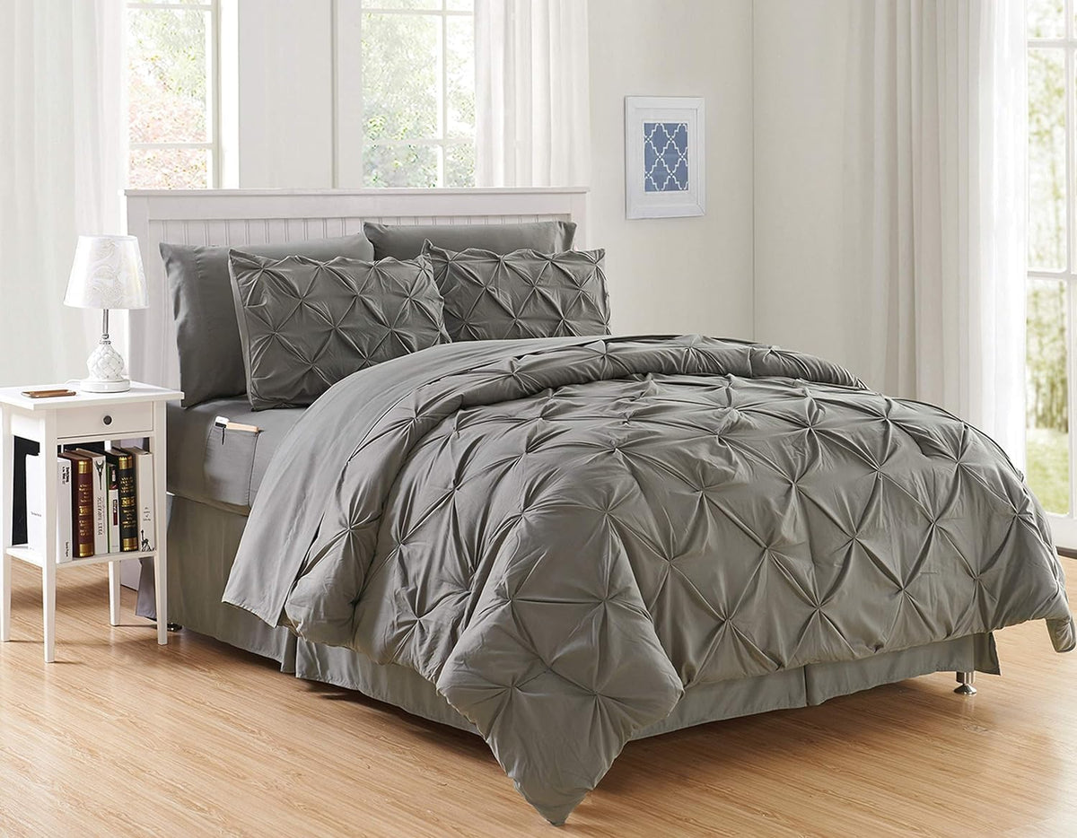Elegant Comfort Luxury Softest, Coziest 8-Piece Bed-In-A-Bag Comforter Set - Silky Soft Complete Set Includes Bed Sheet Set With Double Sided Storage Pockets, King/California King, Gray