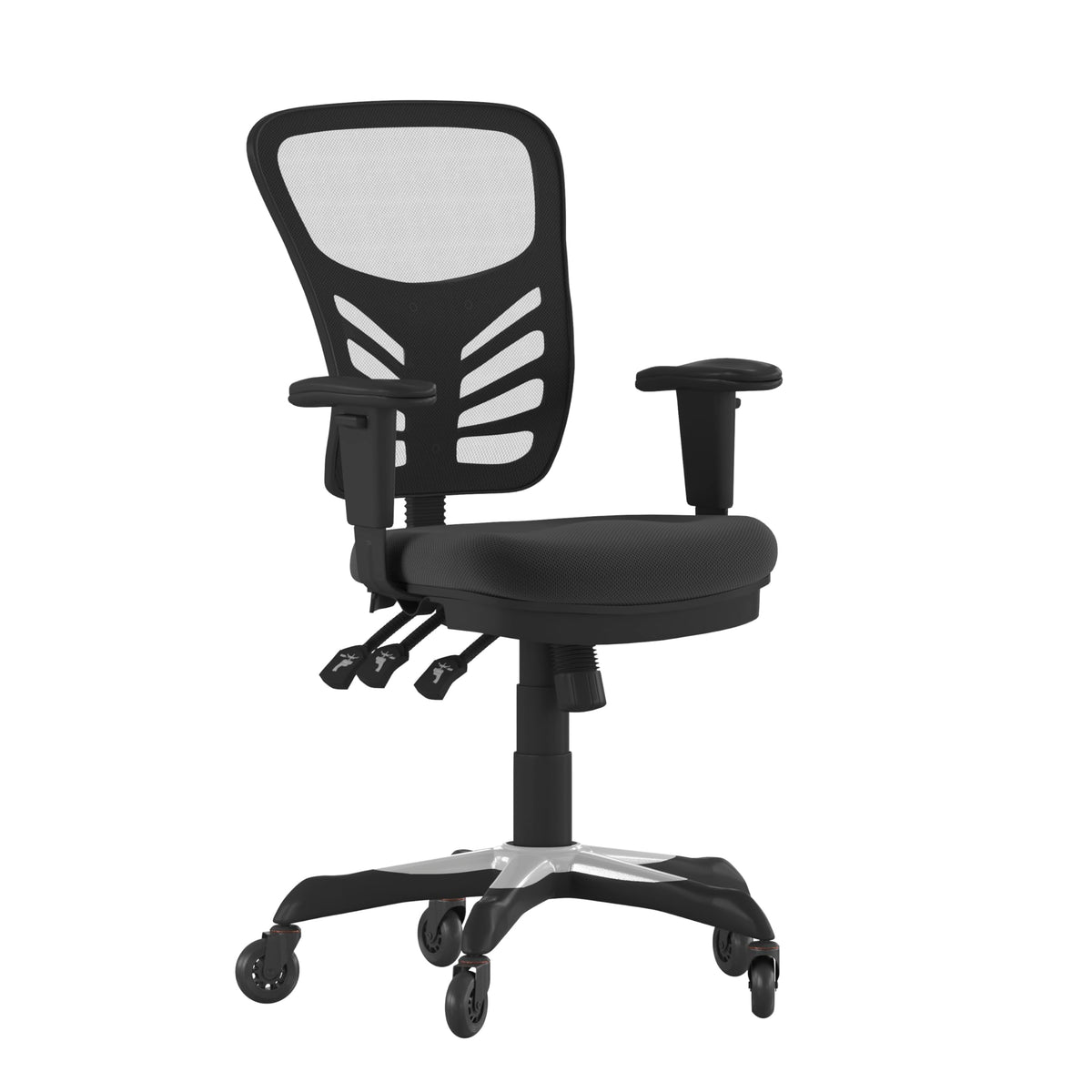 Flash Furniture Nicholas Mid-Back Black Mesh Multifunction Executive Swivel Ergonomic Office Chair With Adjustable Arms And Transparent Roller Wheels