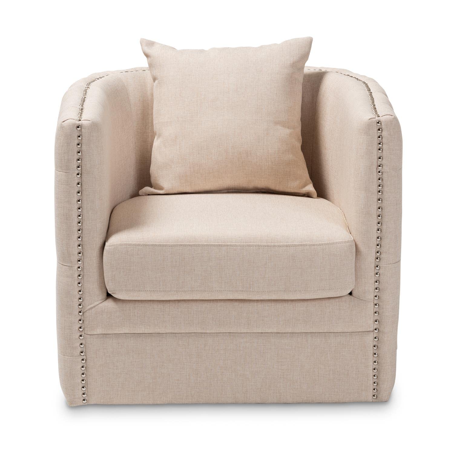 Baxton Studio Micah Modern And Contemporary Beige Fabric Upholstered Tufted Swivel Chair