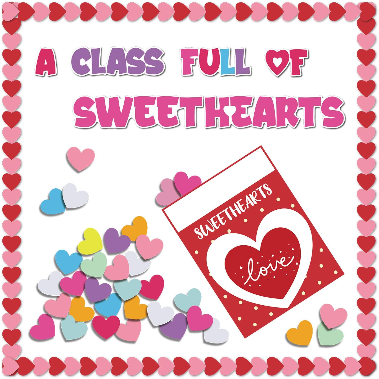 Naozinebi NB0073 Valentine's Day Bulletin Board Set, Heart Shaped Cut-Outs, Colorful Paper