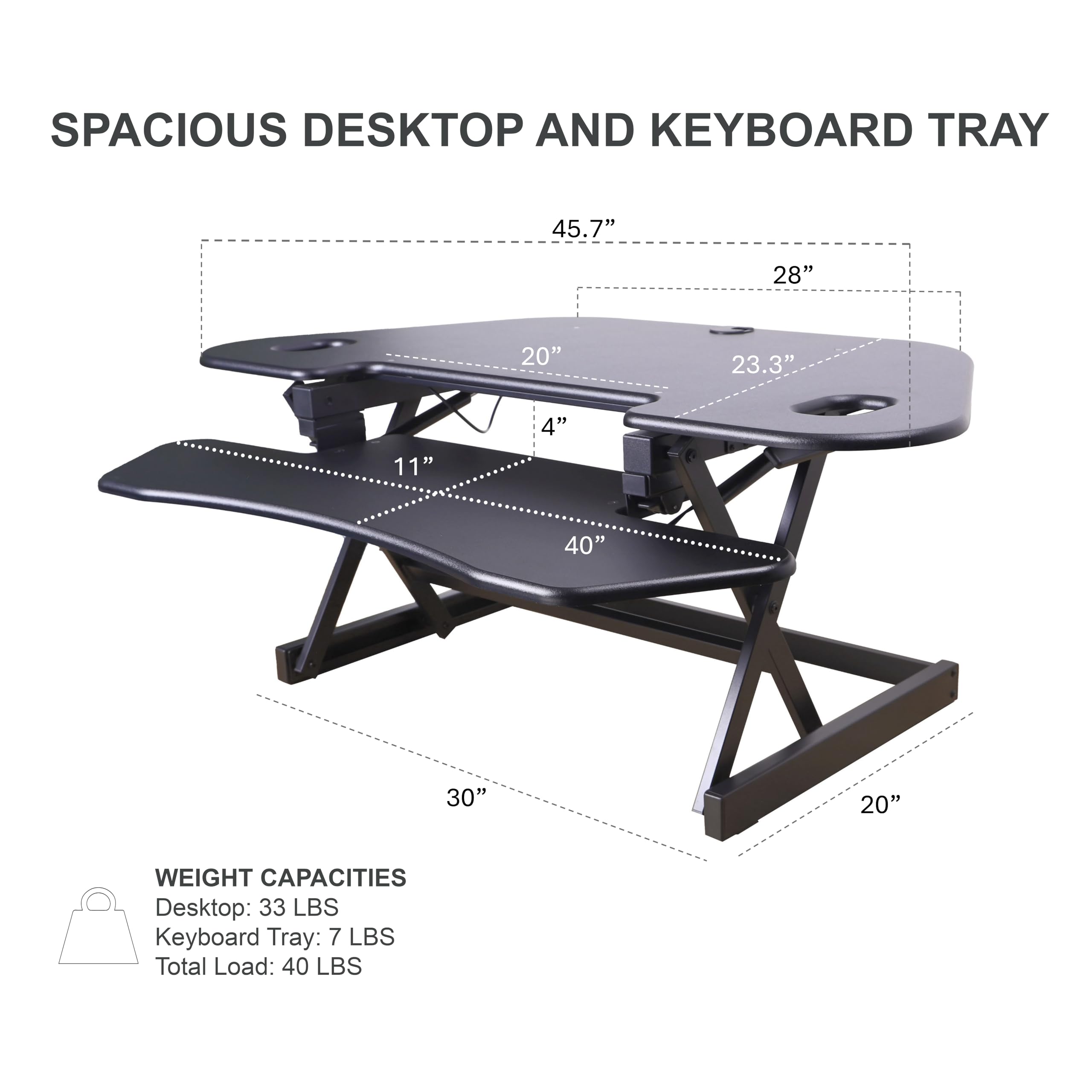Rocelco 46" Height Adjustable Corner Standing Desk Converter - Thumbnail 2