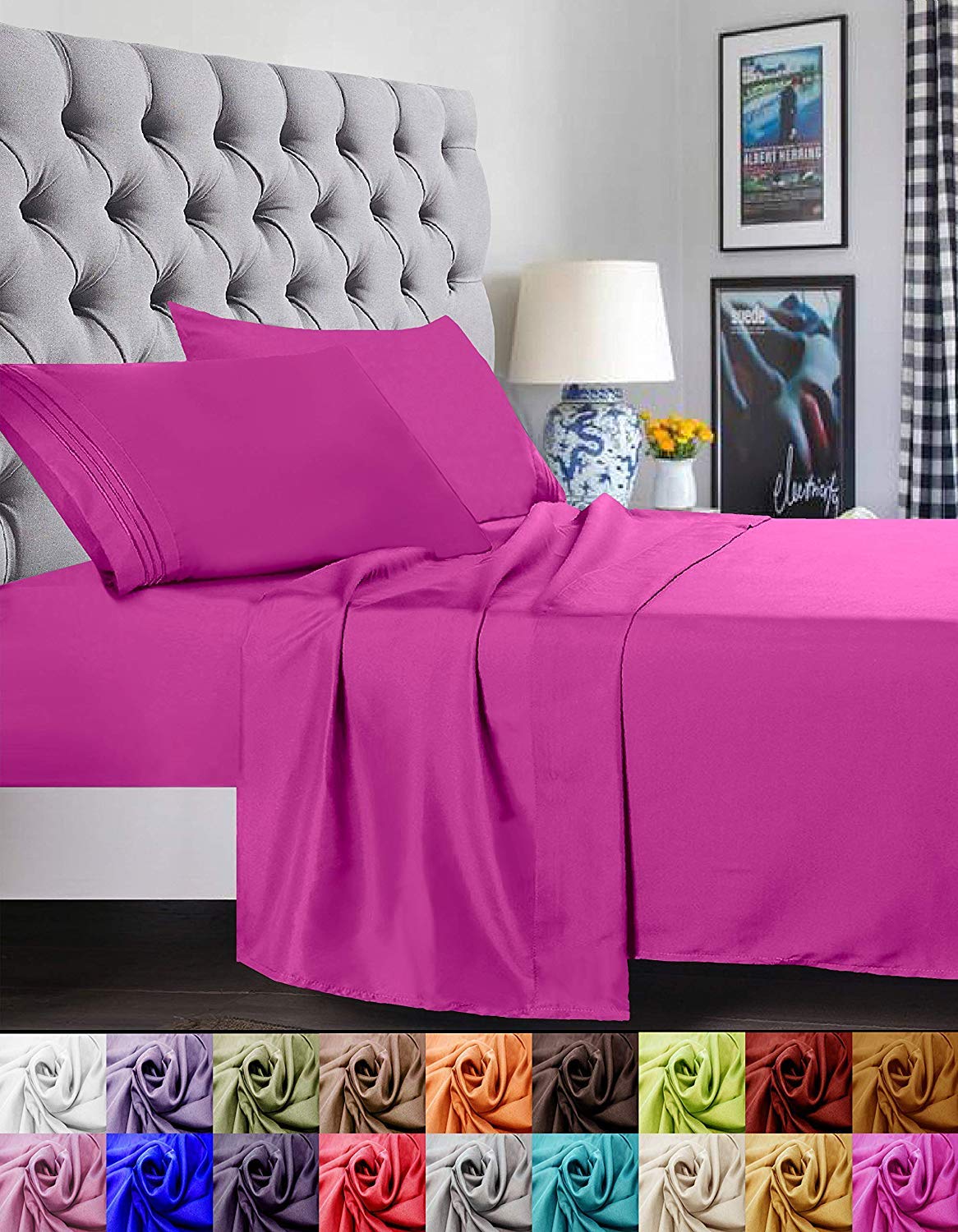 Elegant Comfort 1500 Premier Luxury Hotel Quality Super Soft Wrinkle Free And Fade Resistant 4-Piece Bed Sheet Set, Queen, Pink