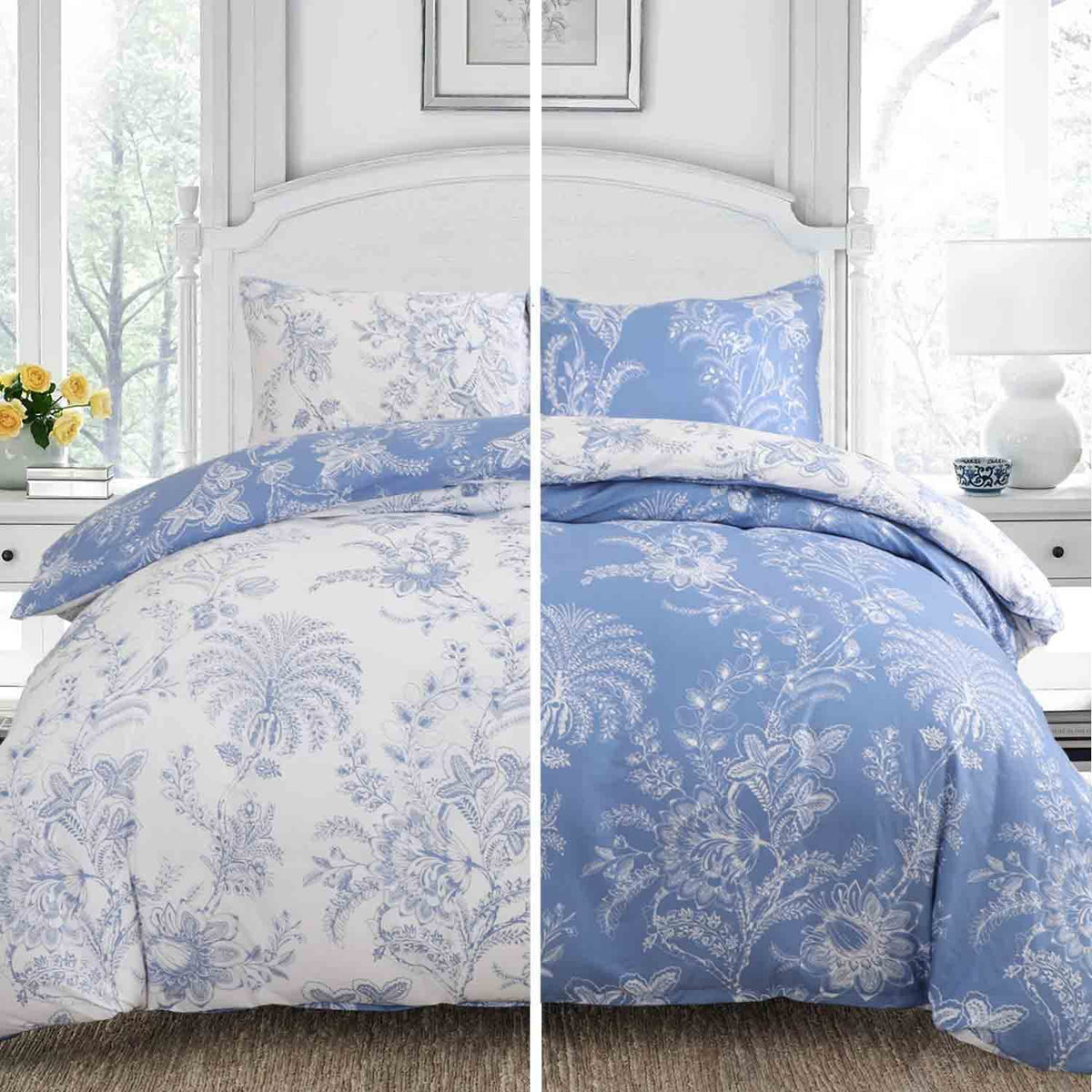 Etdiffe Floral Duvet Cover King Size, 3Pc Reversible Farmhouse Botanical Flower Pattern Printed Microfiber Comforter Cover Set,