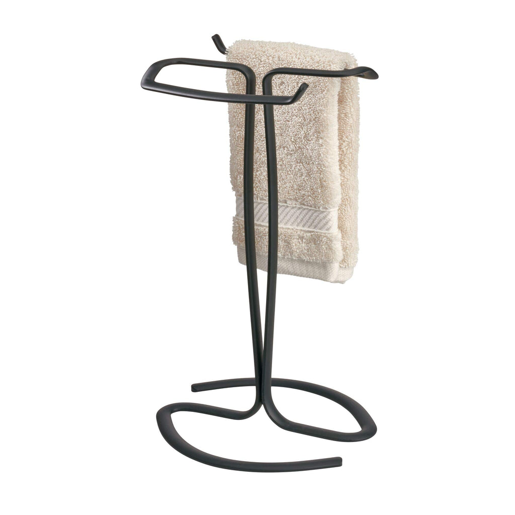 iDesign 55637 Axis Metal Free-Standing Hand Towel Drying Rack for Master, Guest, Kids' Bathroom, Laundry Room, Kitchen, Holds Tw