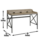 Steve Silver Co Modern Rustic Iron Tubing Wood Look, Geometric Accents, Built-in USB Ports, Desk, 48.75 x 22 x 35, Grey, Black