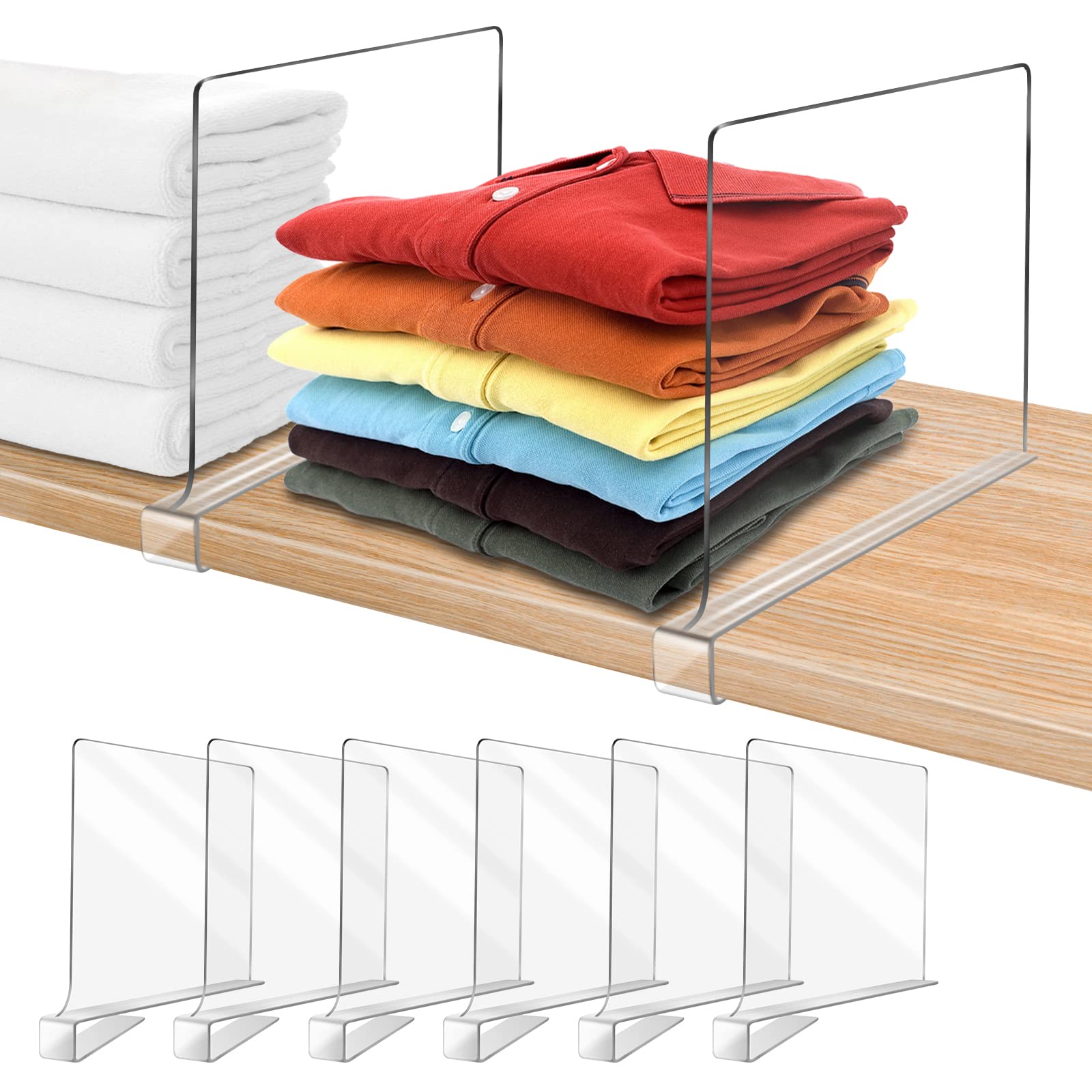 OMGelic Acrylic Shelf Dividers for Closet Organization 6PCS Closet Shelf Divider Closet Dividers for Shelves Shelf Organizer for
