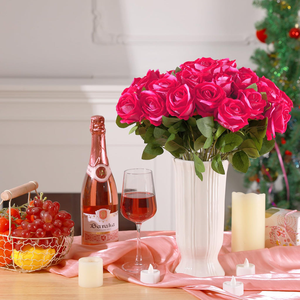 Hoemwarm 36 Pcs Silk Rose Bouquet Bridal Artificial Flowers,Fake Rose Long Stem Realistic Artificial Flowers Bulk For Wedding Bo
