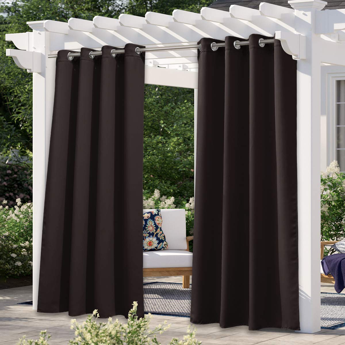 Nicetown Outdoor Curtain For Patio Waterproof Extra Long 108' Length, Thermal Insulated Stainless Steel Grommet Blackout Privac