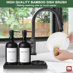 Gmisun Kitchen Soap Dispenser Set, 16 Oz Hand And Dish Soap Dispenser With Ceramic Tray & Bamboo Dish Brush, 2 Pack Matte Black