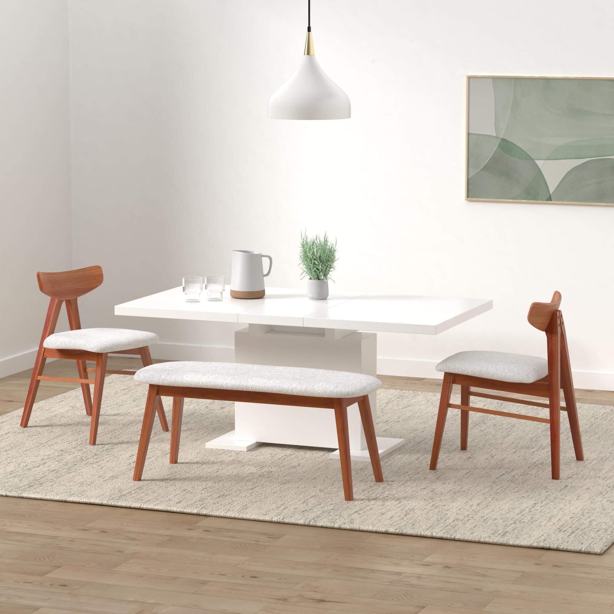 vidaXL Gloss White Dining Table, Extendable and Rectangular, Made of Resistant MDF and Steel, Modern Design for Smaller Kitchens and Eating Areas