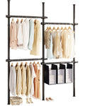 VELORGEMANE FloortoCeiling Clothes Rack with 3 Laundry Hampers, HeavyDuty Adjustable Closet Organizer, Modular Wardrobe Stora