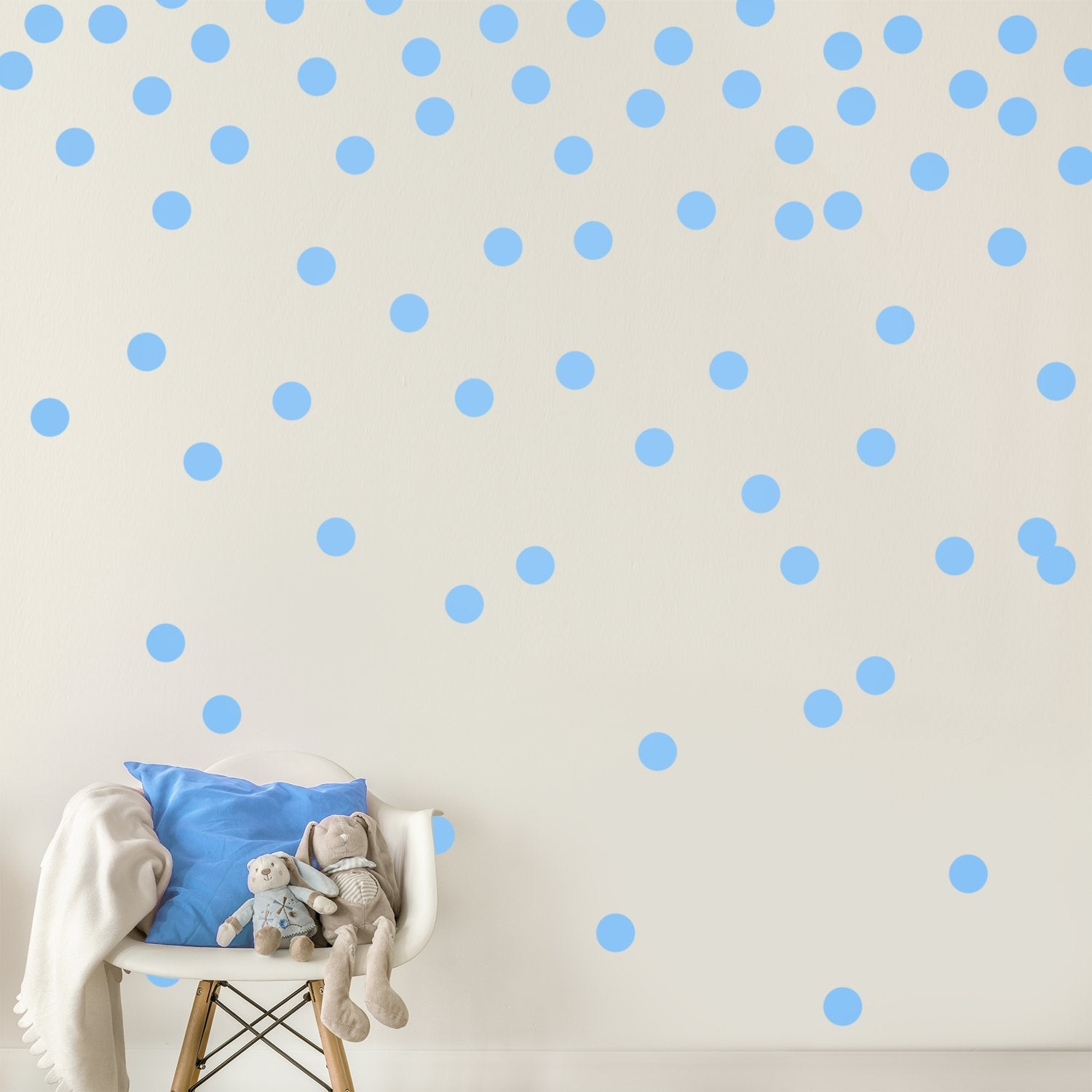 Light Blue Wall Decal Dots (200 Decals) | Easy Peel & Stick + Safe on Walls Paint | Removable Matte Vinyl Polka Dot Decor | Roun