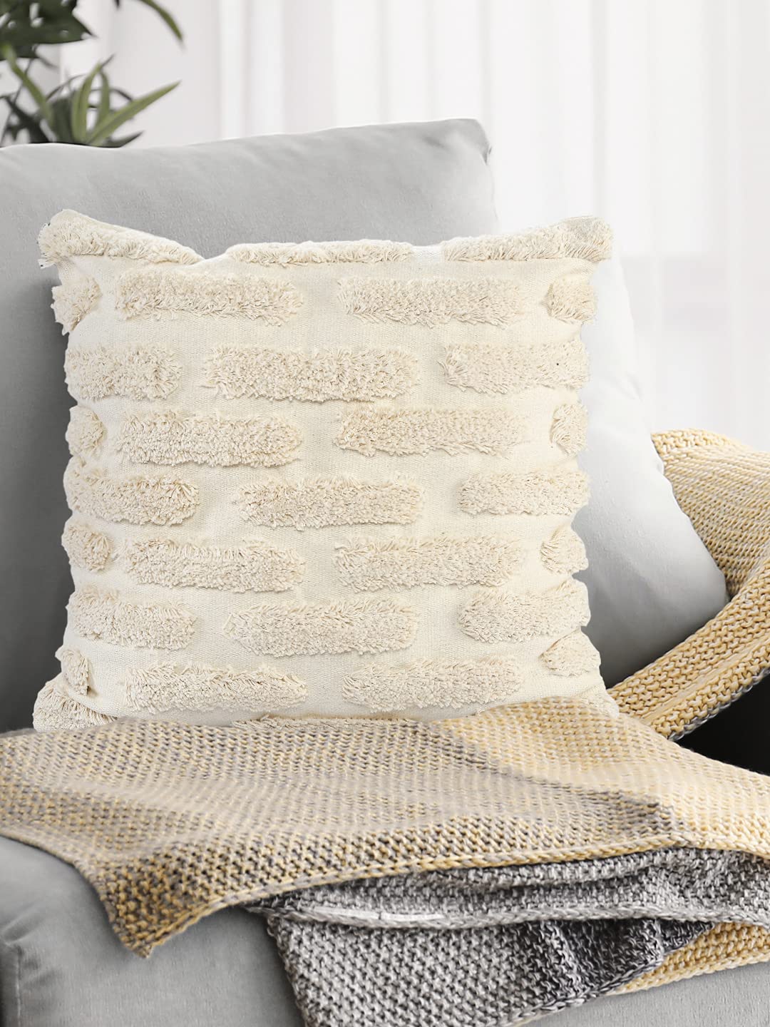 Sashaa World Decorative Cushion Cover Home Living Room Bedroom Sofa Decor Cotton Throw Pillow Cover (1Pc, 45 X 45 Cms) (Natural3