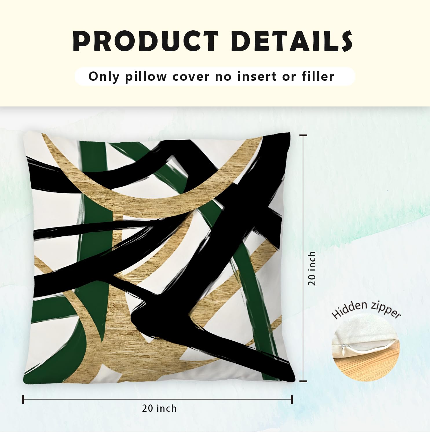 Supwhd Black Gold And Green Pillow Covers, Abstract Black And Gold Pillow Covers 20X20 Set Of 2, Modern Boho Decorative Throw Pi