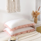 Merryword Pink Pillow Shams White And Pink Reversible King Pillowcases Cute Pillow Cover Set Of 2 Soft Shabby Chic Ruffled Pillo