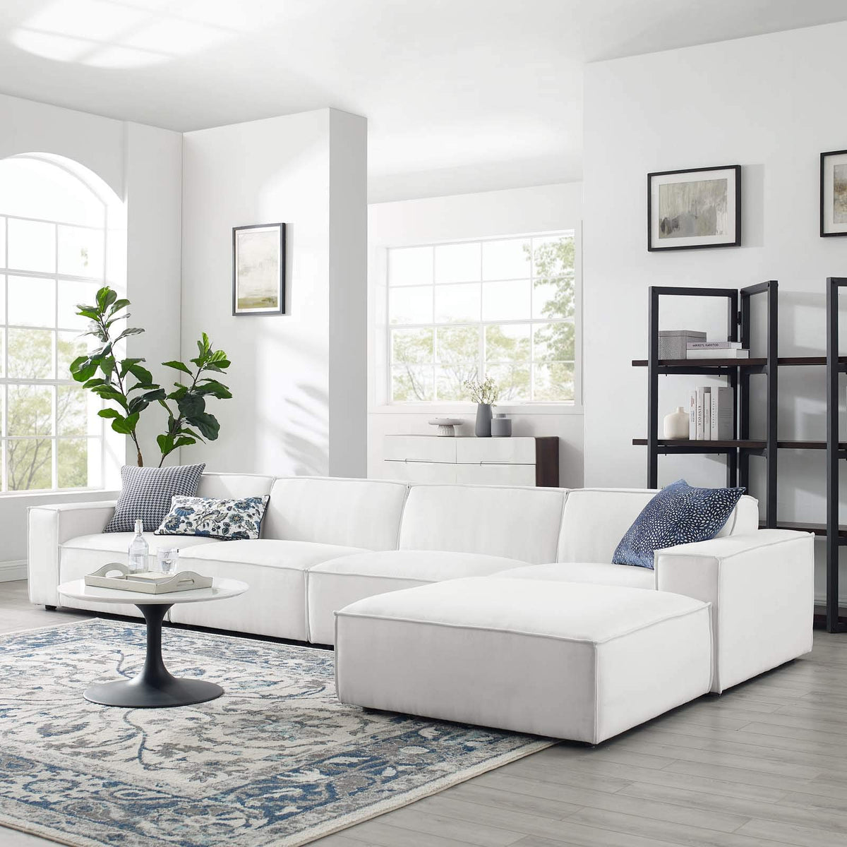 Modway Restore 5-Piece Upholstered Sectional Sofa in White