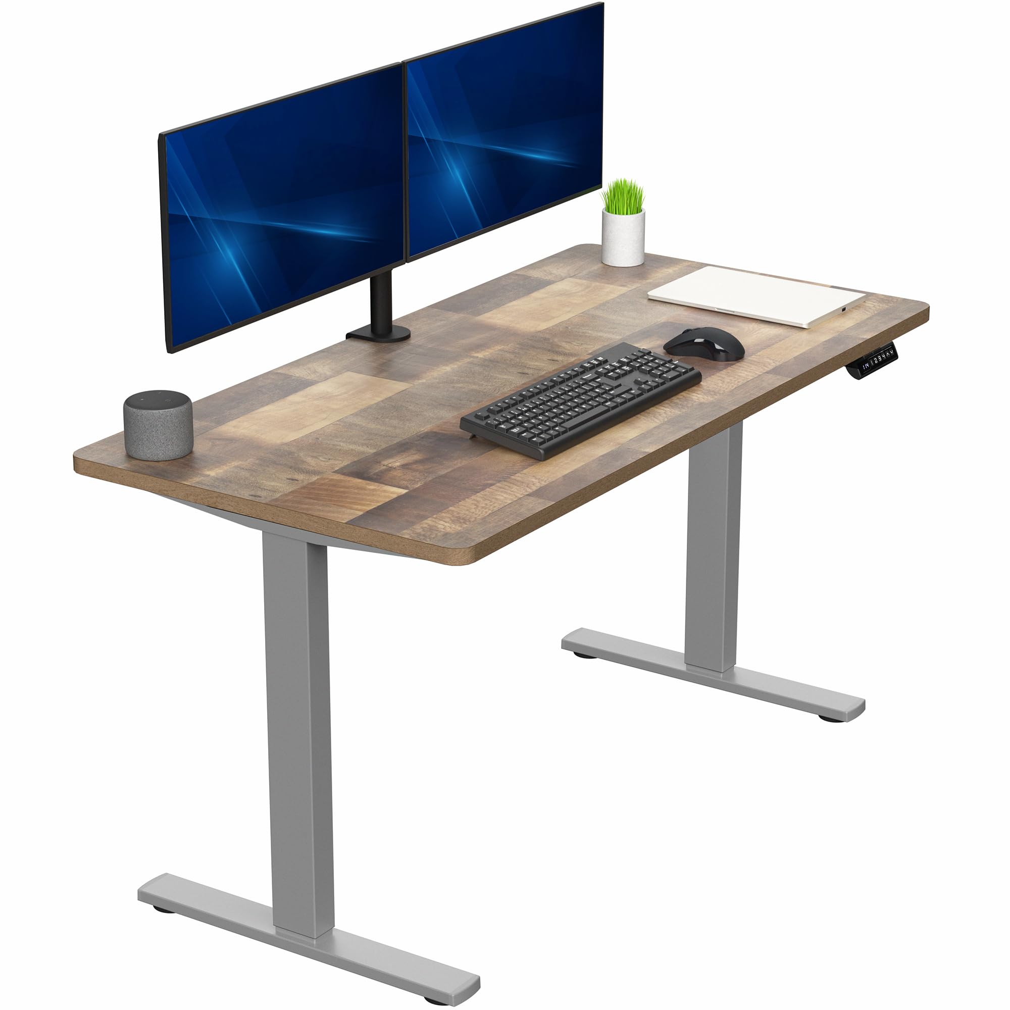 VIVO Electric 55 x 28 in Standing Desk, Memory Height Adjustment, 1B Series, Holds 220 lbs, One-Piece Reclaimed Wood Top, Gray F