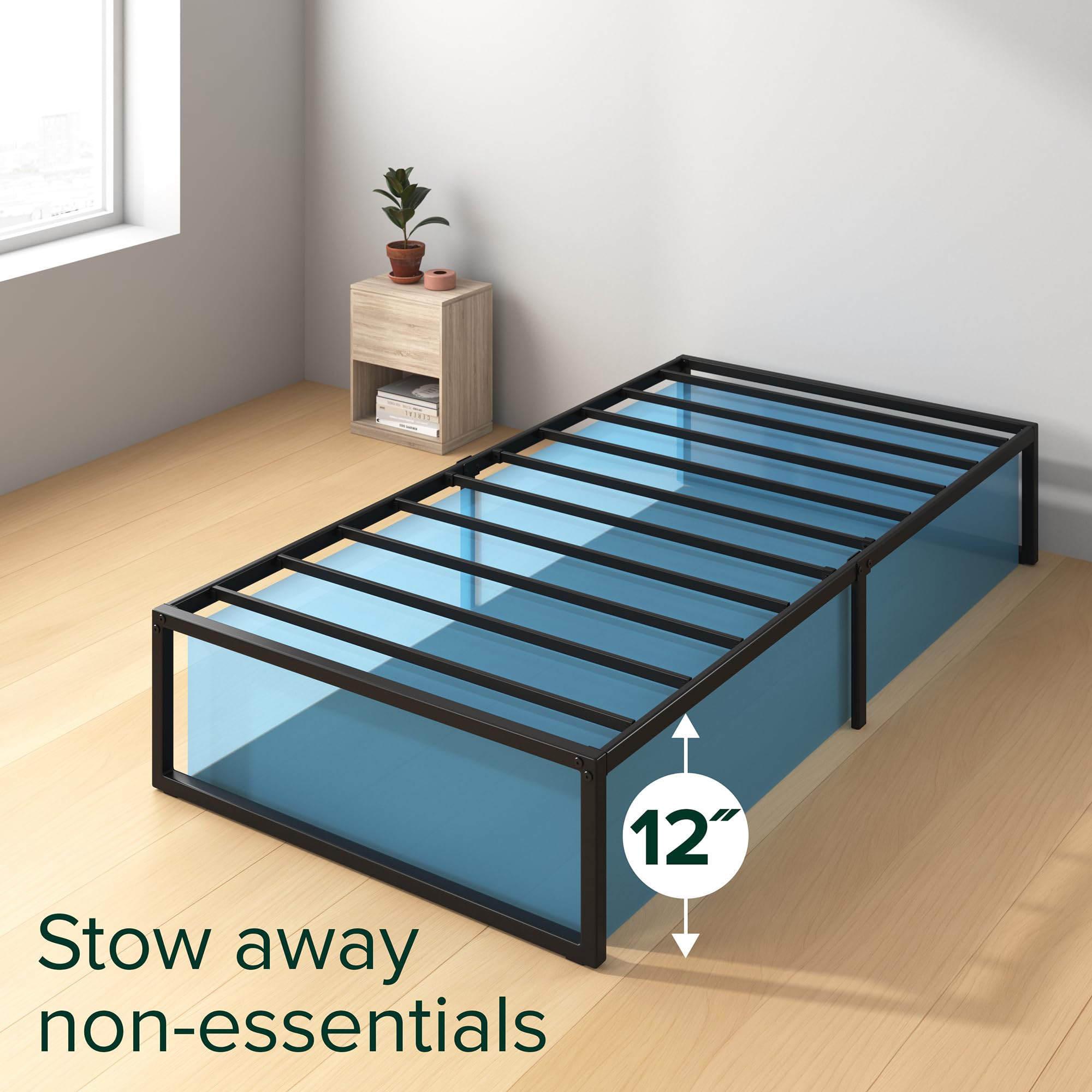 Zinus Lorelei 14 Inch Metal Platform Bed Frame, Steel Slat Support, No Box Spring Needed, Eco Friendly Wonderbox(Tm) Packaging, 12.4?Underbed Storage, Easy Assembly, Black, Twin