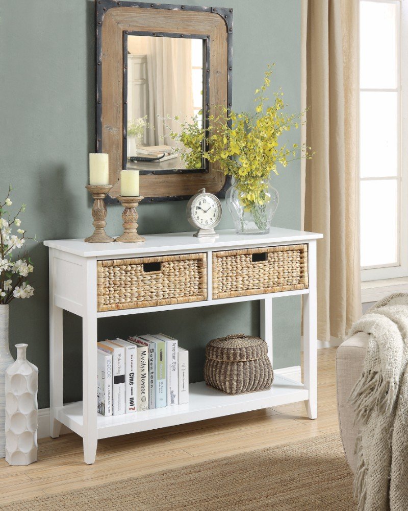 Benzara Flavius Console Table With 2 Drawers White