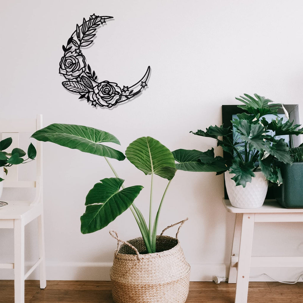 Ez4Ence Moon Decoration Wall Art Boho Moon Wall Home Decor Hanging Appearance Wall Decor Metal Wall Hanging Moon Decor Flower Wa