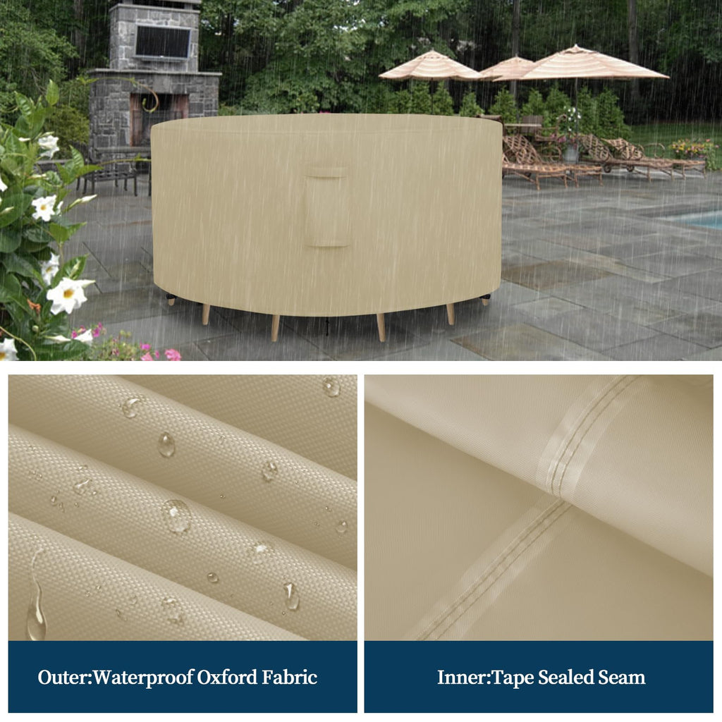 Easy-Going Round Patio Furniture Cover Waterproof Outdoor Dining Table And Chair Cover Anti-Uv Outside Sectional Sofa Set Covers (96'Dia X 28'H, Camel)
