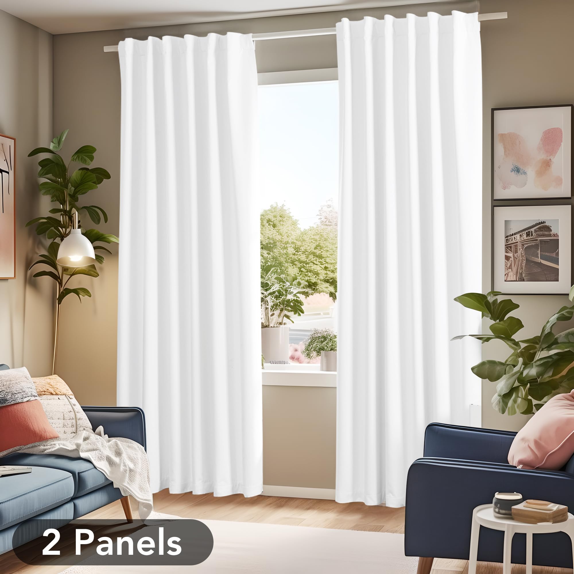 Deconovo Blackout Curtains – Room Darkening, Noise-Reducing, Thermal Insulated – Energy-Efficient Window Treatment For Bedroom, Living Room & Home Office – 2 Panels, White, 52W X 84L Inch