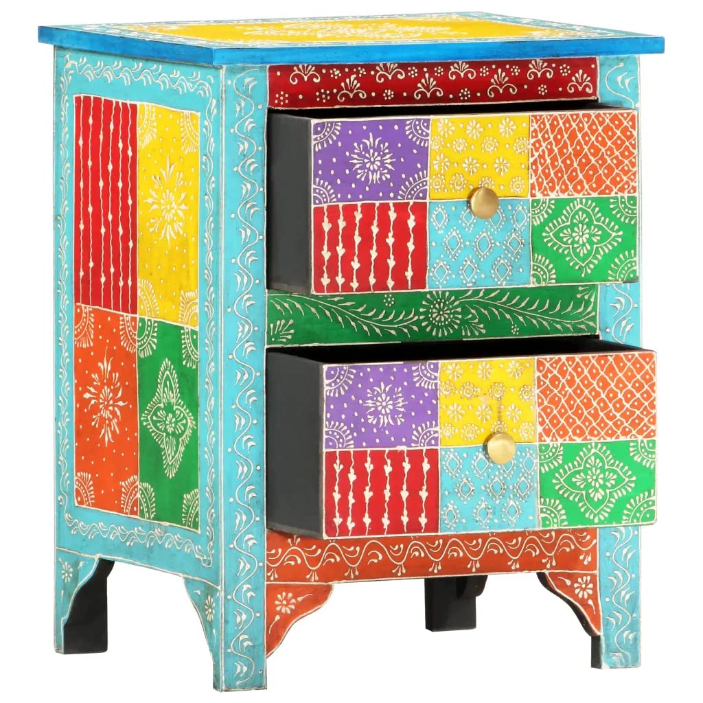 vidaXL Hand Painted Bedside Cabinet 15.7&quot;x11.8&quot;x19.7&quot; Solid Mango Wood