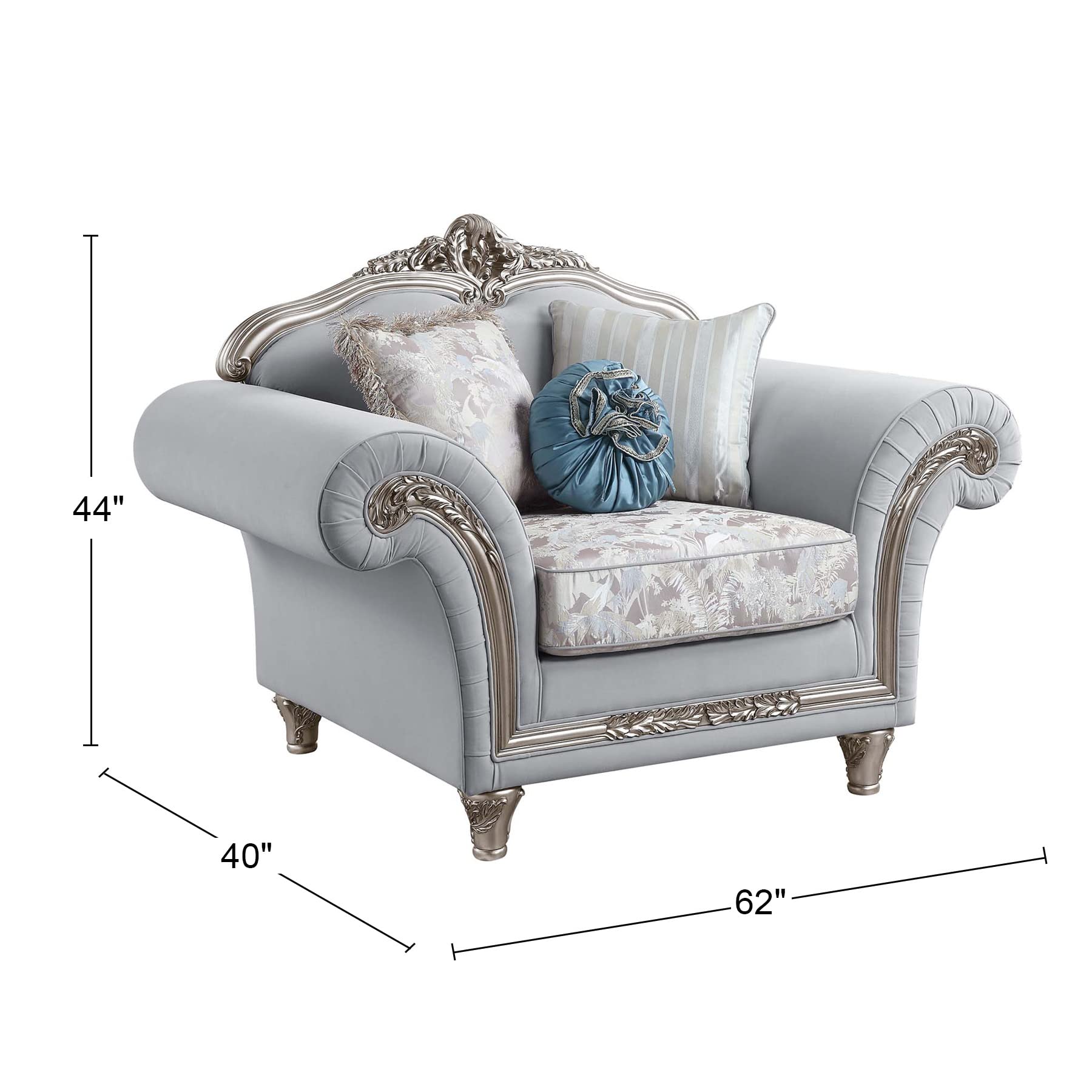 Acme Furniture Upholstered Chair with Accent Pillows Grey, Light Gray/Platinum