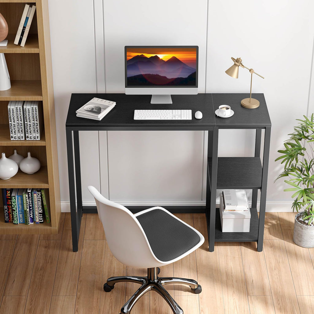 Sinpaid Computer Desk 47 Inches With 2-Tier Shelves Sturdy Home Office Desk With Large Storage Space Modern Gaming Desk Study Writing Laptop Table, Black Desk