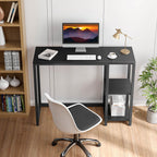 Sinpaid Computer Desk 47 Inches With 2-Tier Shelves Sturdy Home Office Desk With Large Storage Space Modern Gaming Desk Study Writing Laptop Table, Black Desk