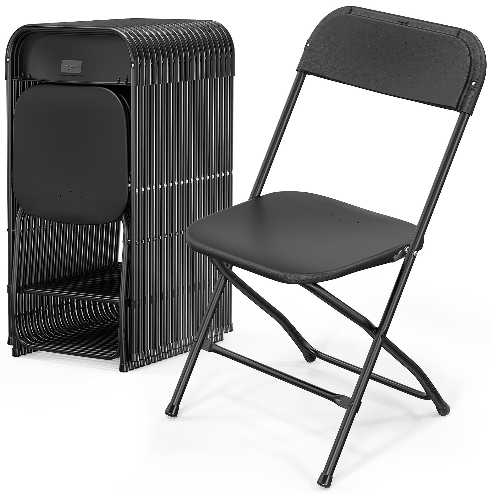 VINGLI 20 Pack Black Plastic Folding Chair, Indoor Outdoor Portable Stackable Commercial Seat with Steel Frame 350lb. Capacity f