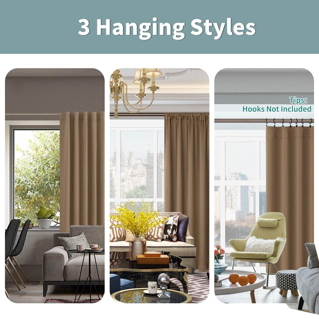 Bgment 100% Room Darkening Thermal Insulated Blackout Curtains 54 Inches Long With Liner, Rod Pocket And Back Tab Double Layer Noise Reduce Curtains For Bedroom (52 X 54 Inch, 2 Panels, Taupe)