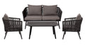 Flash Furniture Kierra 4 Piece Indoor/Outdoor Seating Set - Black Woven Back & Seat - Gray Zippered Removable Cushions - Aluminum Frames - Black Metal Plank Top Table