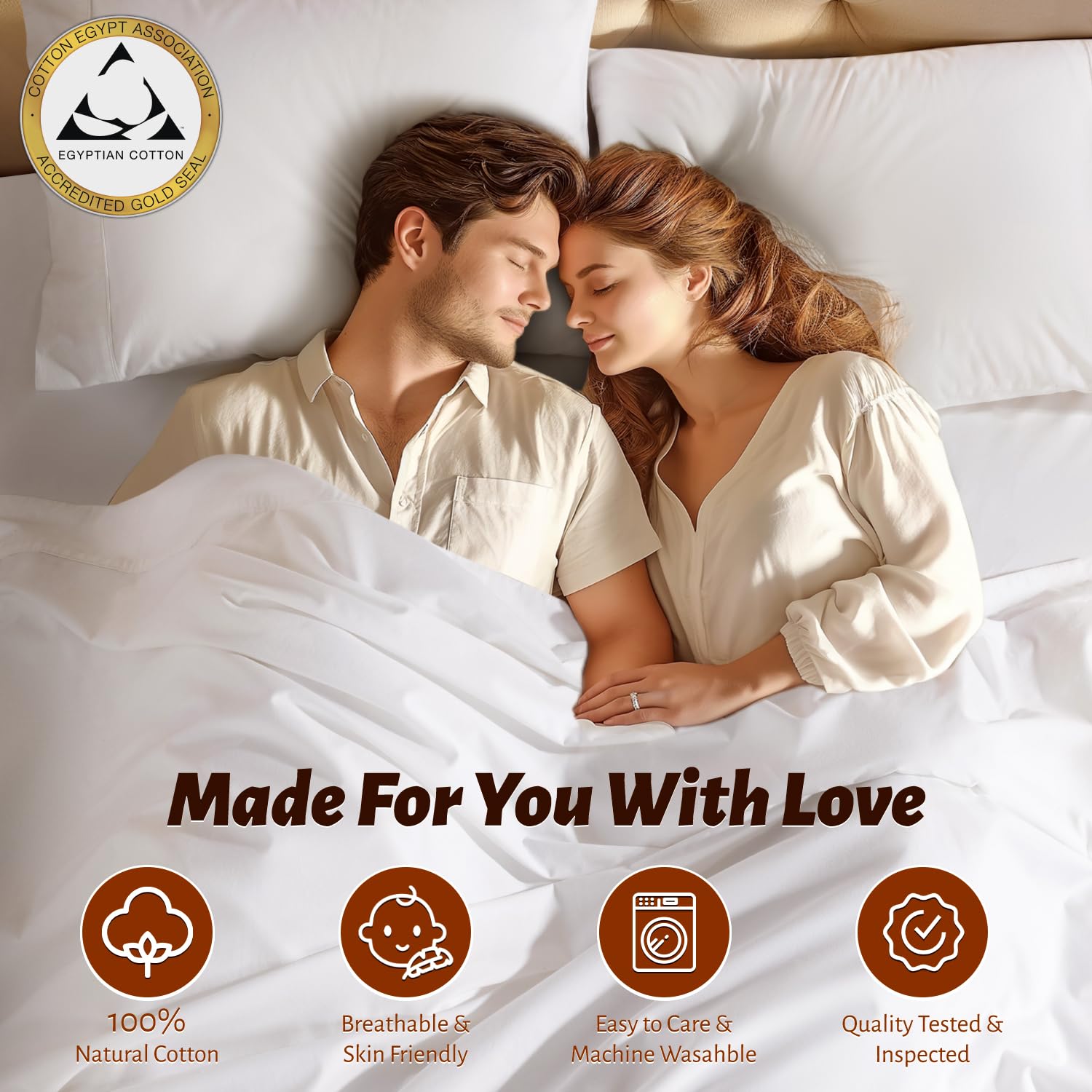 Shilucheng 100% Egyptian Cotton Sheets Set - 1000 Thread Count,Luxury Cotton Bed Sheets,Breathable & Cooling Bedding And Pillow Cases, 16 Inch Deep Pocket - 4 Piece (White, California King)