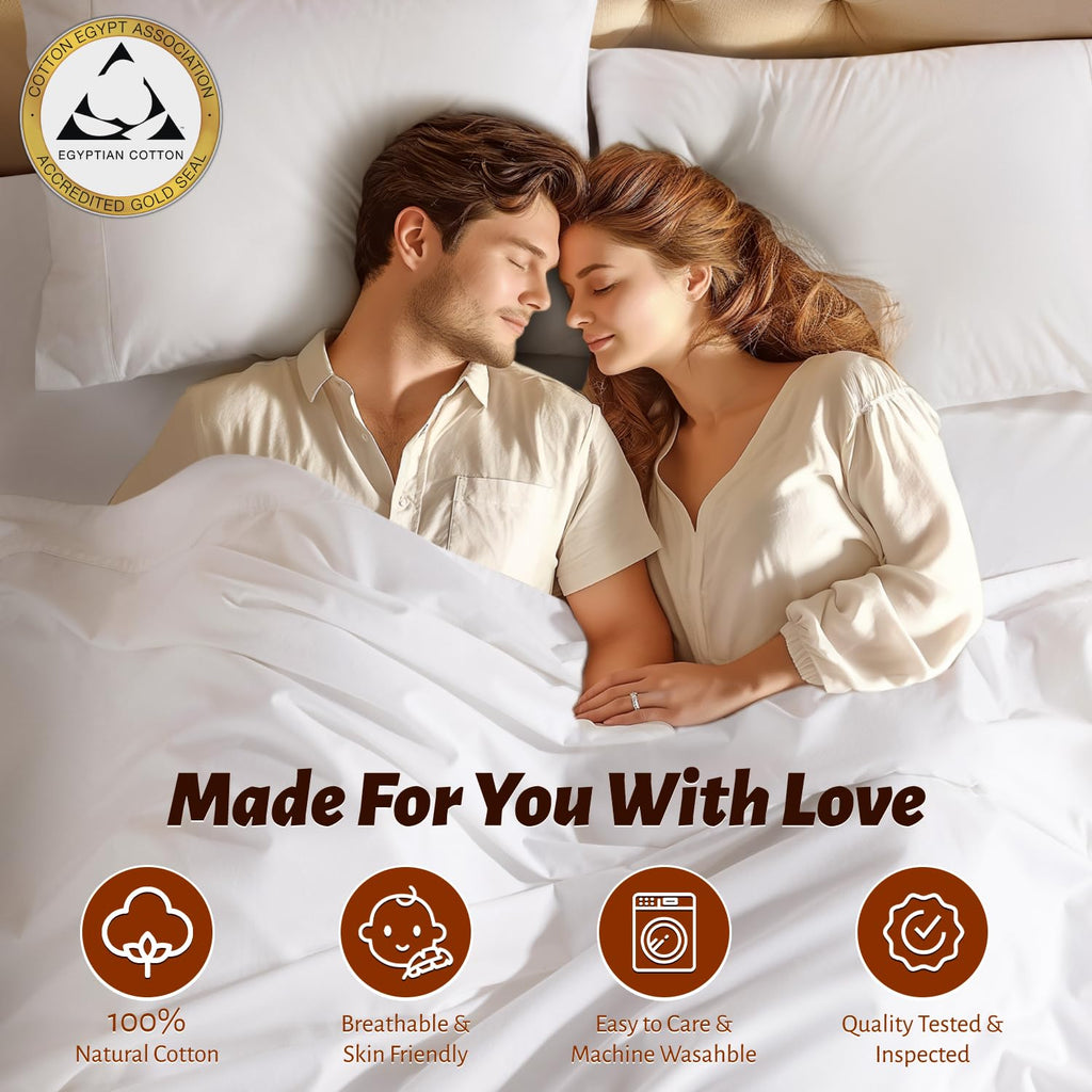 Shilucheng 100% Egyptian Cotton Sheets Set - 1000 Thread Count,Luxury Cotton Bed Sheets,Breathable & Cooling Bedding And Pillow Cases, 16 Inch Deep Pocket - 4 Piece (White, Full)