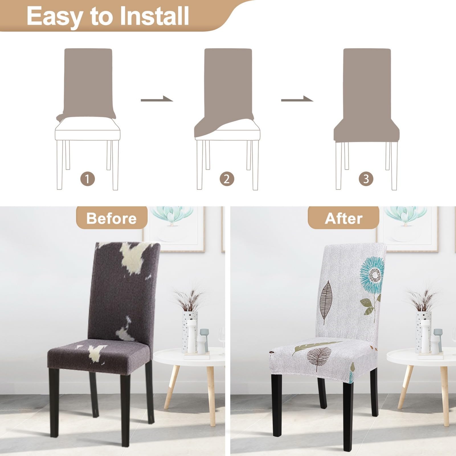 Searchi Printed Dining Room Chair Covers Set Of 4, Stretch Kitchen Chair Covers Washable Parsons Chair Slipcover Removable Dining Chair Protectors For Hotel,Ceremony(Autumn Leaves)