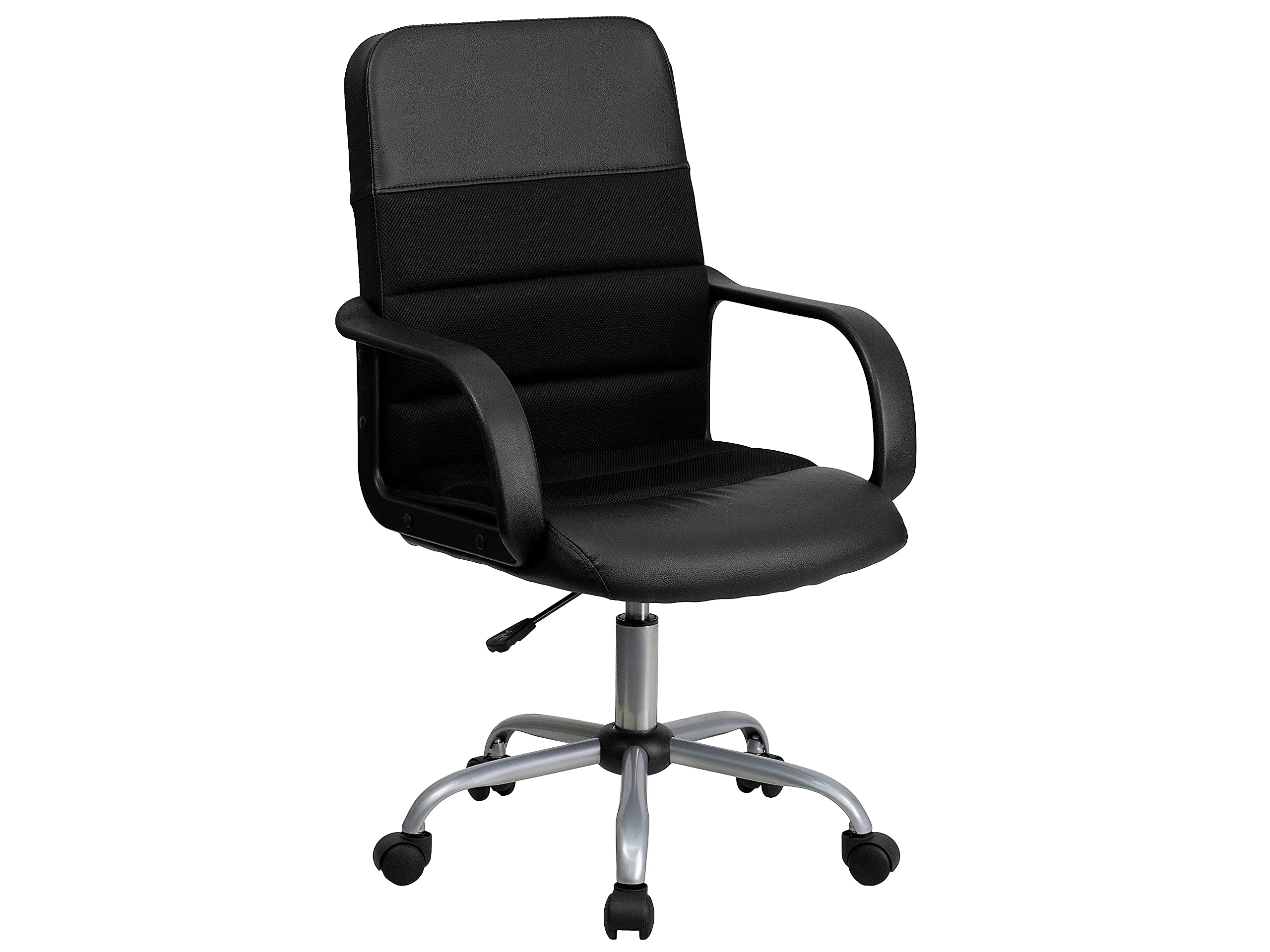 Flash Furniture Manor Mid-Back Swivel LeatherSoft Desk Chair with Headrest and Padded Arms, Adjustable Height Padded Ergonomic Office Chair, Black