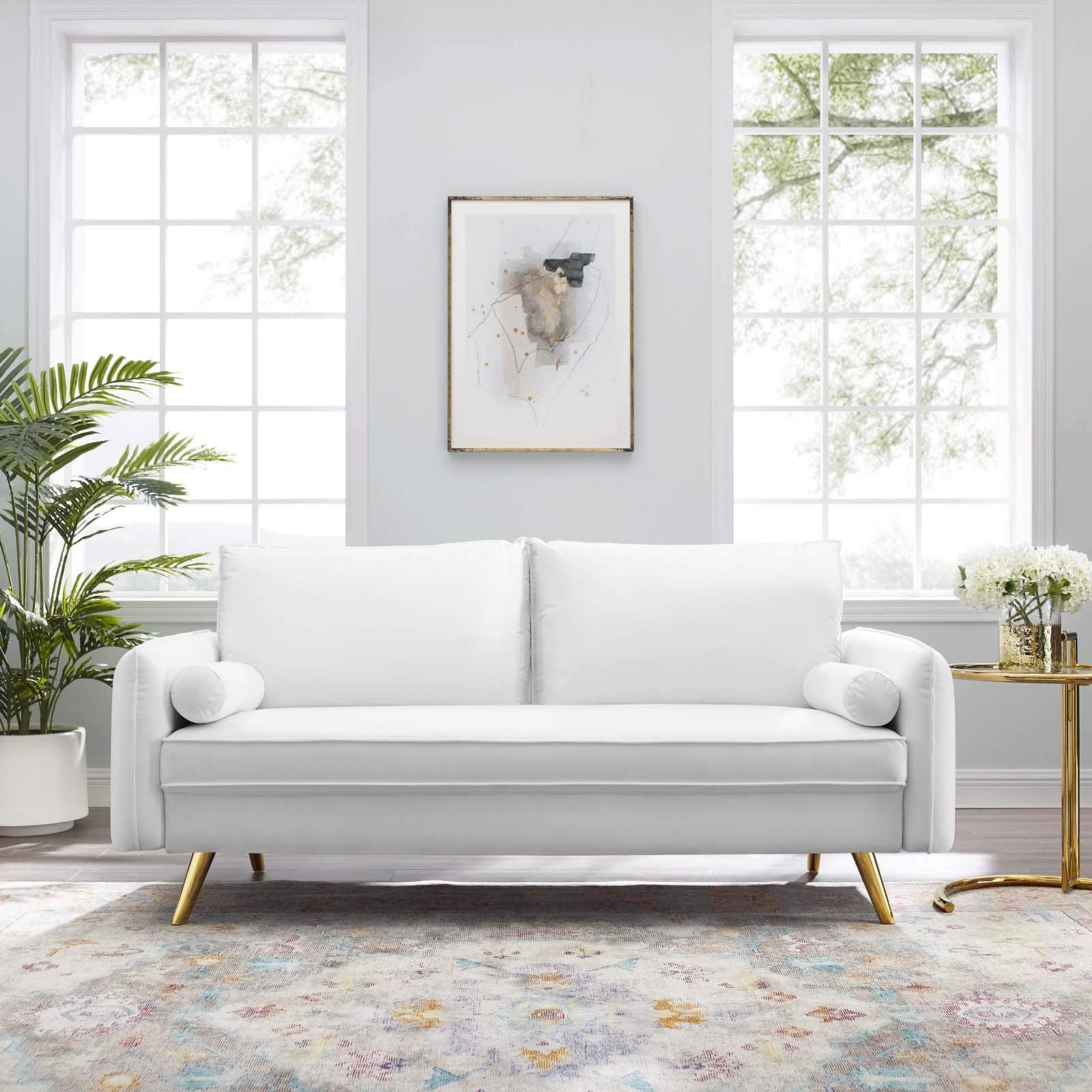 Modway Revive Performance Velvet Sofa, White , 32.5 X 72 X 33.5