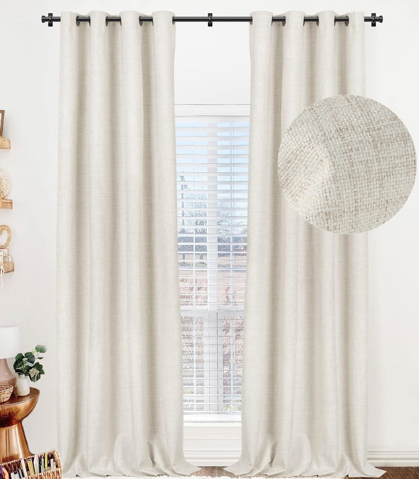 100% Blackout Curtains 84 Inches Long,Linen Blackout Curtains 84 Inch Length 2 Panels Set,Thermal Insulated Full Light Blocking