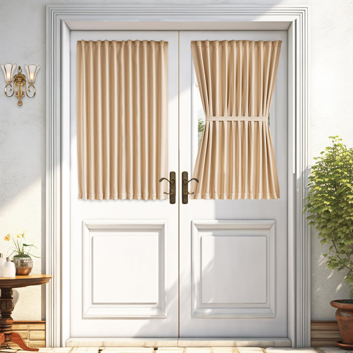 Vatge French Door Curtain Panels For Entry Door Foyer, Privacy Not See Through Door Curtain Panels, 1 Panel, W54 X L40, Beige